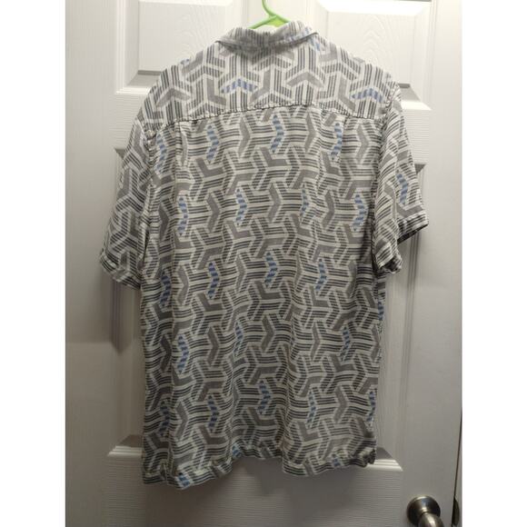 Tommy Bahama Men's Size Large Gray Blue Geometric Button Up Silk Blend Shirt - Picture 3 of 6